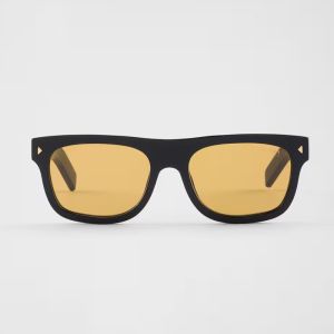 Prada SPRB12 Square Sunglasses in Acetate with The Iconic Metal Plaque Black/Yellow