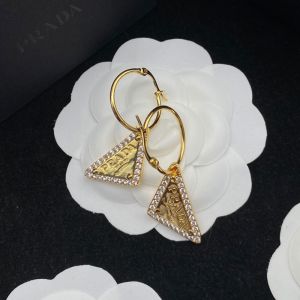 Prada Triangle Earrings In Metal with Crystals Gold