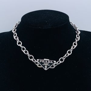 Prada Triangle Enriche Chain Necklace In Metal Silver