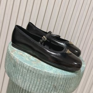 Prada Triangle Logo Ballerinas Women Brushed Leather with Strap Black