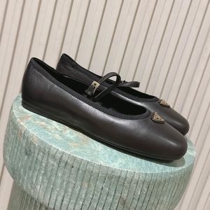 Prada Triangle Logo Ballerinas Women Nappa Leather with Strap Black
