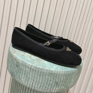 Prada Triangle Logo Ballerinas Women Suede with Strap Black