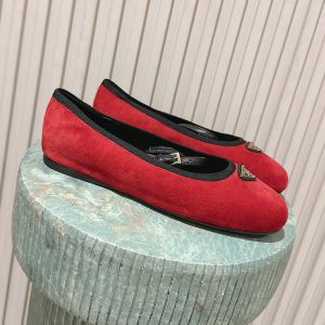 Prada Triangle Logo Ballerinas Women Suede with Strap Red