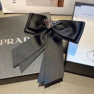 Prada Triangle Logo Bow Hair Clip in Satin Black