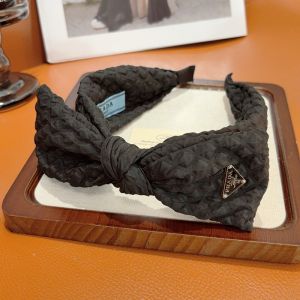 Prada Triangle Logo Bow Headband in Waffle Fabric Black