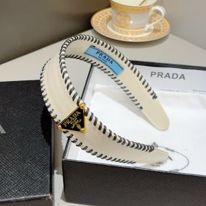 Prada Triangle Logo Headband in Leather Beige