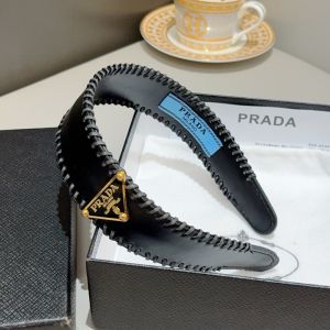Prada Triangle Logo Headband in Leather Black