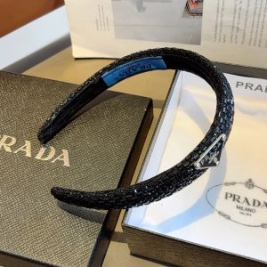 Prada Triangle Logo Headband in Velvet with Strass Black