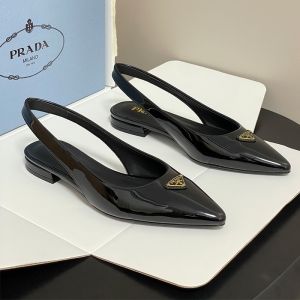 Prada Triangle Logo Slingback Ballerinas Women Patent Leather Black