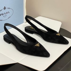 Prada Triangle Logo Slingback Ballerinas Women Suede Black