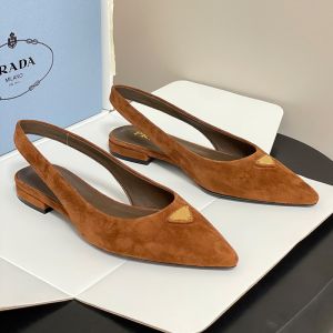Prada Triangle Logo Slingback Ballerinas Women Suede Brown