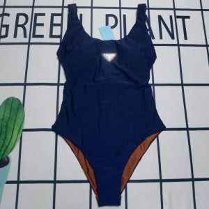 Prada Triangle Logo Swimsuit Women Lycra Navy Blue