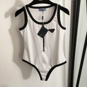 Prada Triangle Logo Zipper Swimsuit Women Lycra White